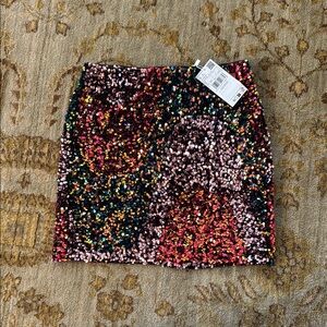 Mango Pink Red Sequin Mini Pencil Skirt